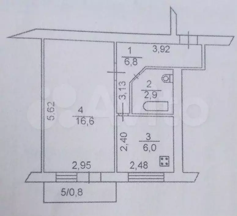 1-к. квартира, 33 м, 4/4 эт. - Фото 0