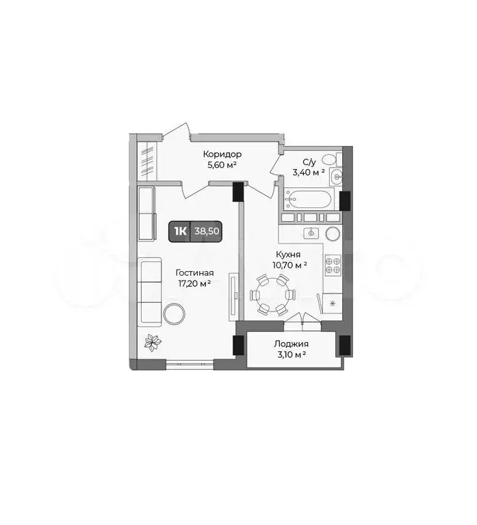 1-к. квартира, 38,5 м, 2/9 эт. - Фото 1