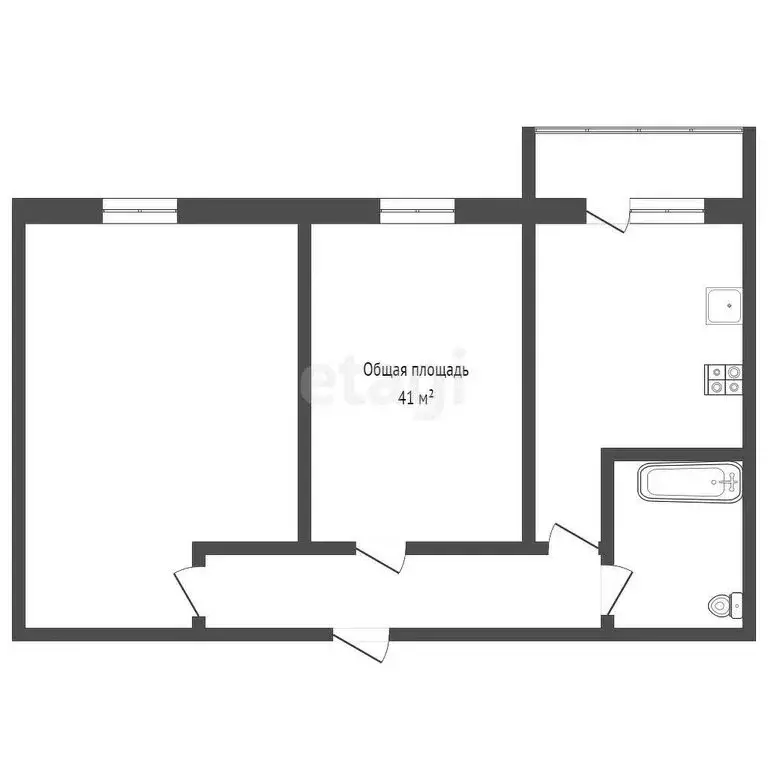 2-комнатная квартира: Юрга, проспект Победы, 45 (41 м) - Фото 0