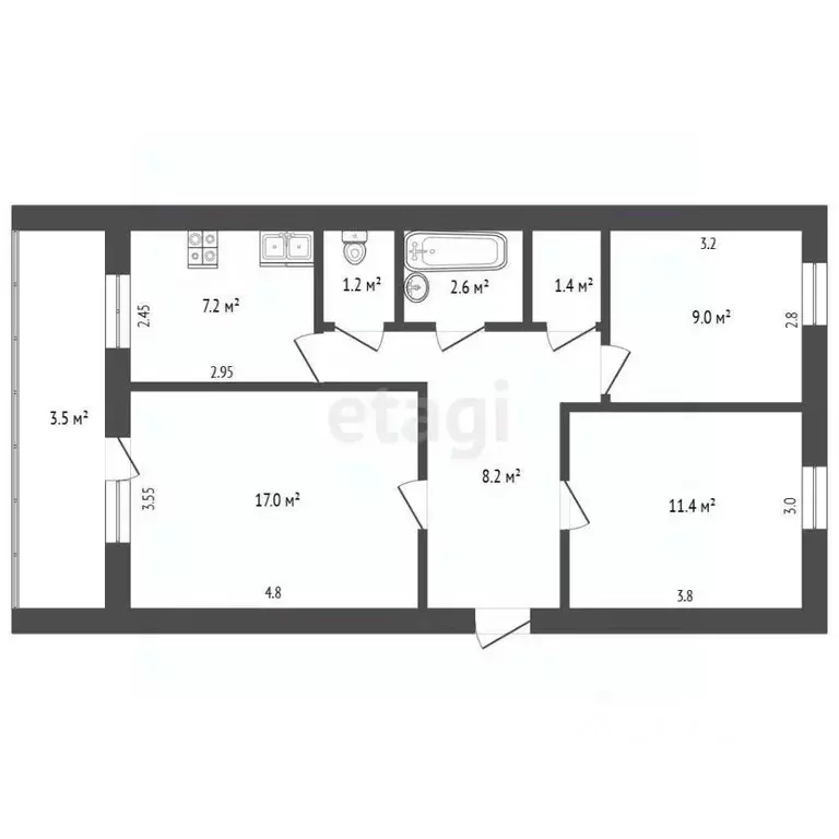 3-к кв. Татарстан, Бугульма ул. Владимира Комарова, 4 (58.0 м) - Фото 2