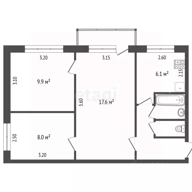 3-к кв. Омская область, Омск ул. 75-й Гвардейской Бригады, 12Б (49.5 ... - Фото 1