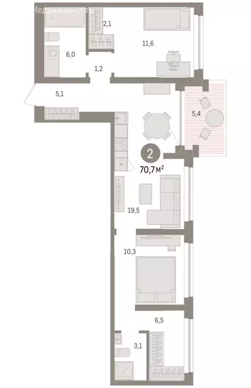 2-комнатная квартира: Тюмень, ЖК Дом у Озера (70.71 м) - Фото 2