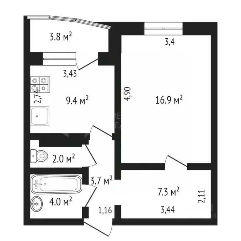 1-к кв. Тюменская область, Тюмень ул. Николая Семенова, 29 (43.0 м) - Фото 1