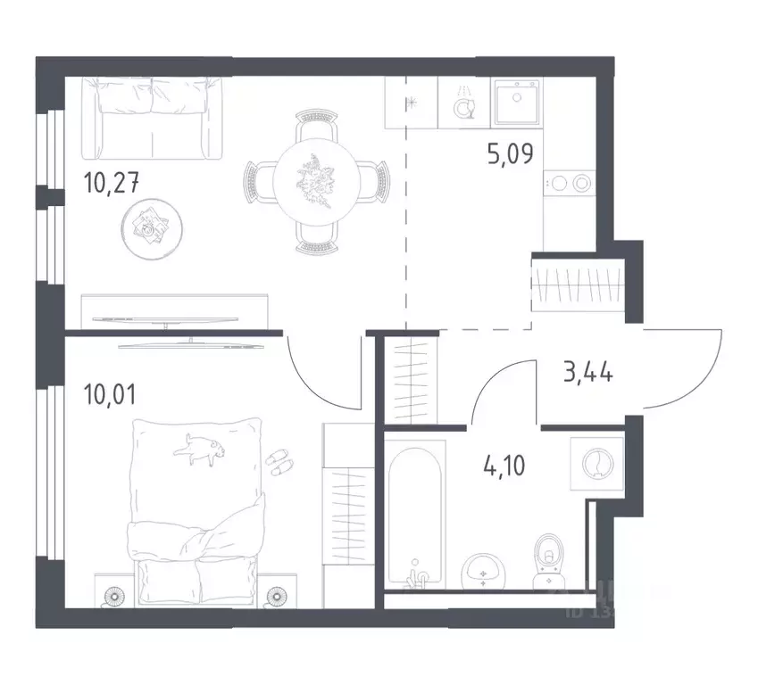 1-к кв. Московская область, Ленинский городской округ, Мисайлово пгт, ... - Фото 1