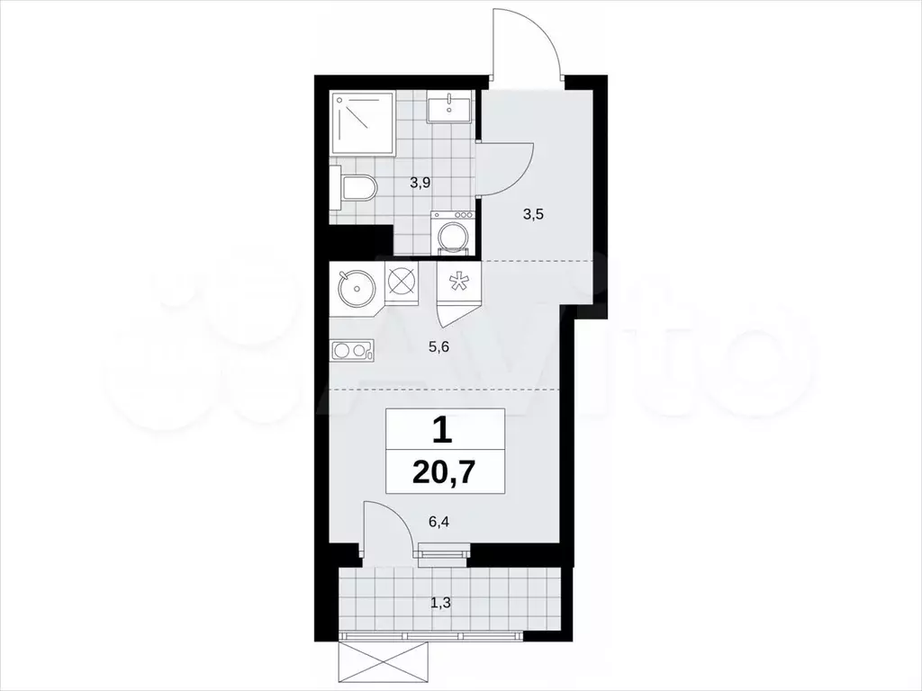 Квартира-студия, 20,7м, 10/11эт. - Фото 1