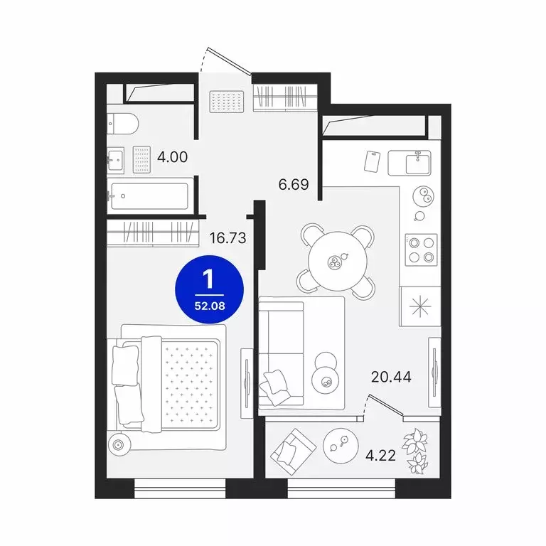 1-комнатная квартира: Тюмень, Холодильная улица, 23 (52.08 м) - Фото 2