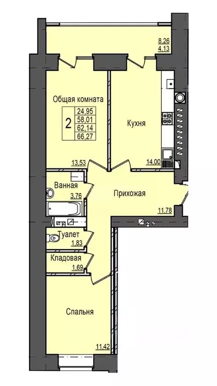 2-к кв. Марий Эл, Йошкар-Ола Сернурский тракт, 4 (66.27 м) - Фото 2