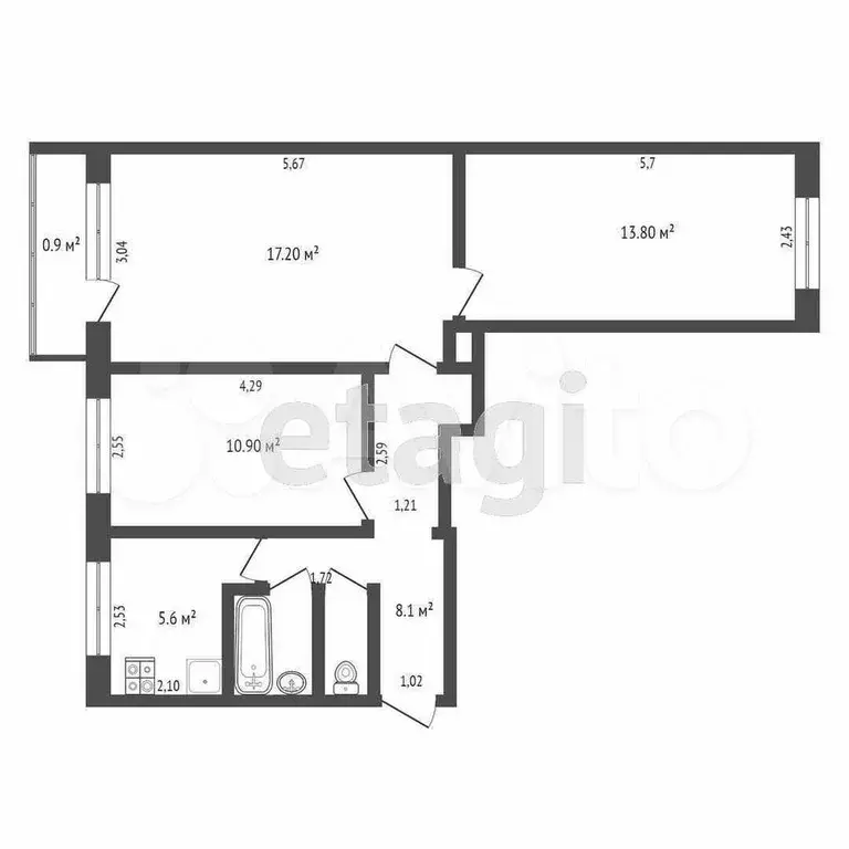 3-к. квартира, 57 м, 2/9 эт. - Фото 0