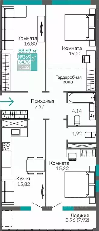 3-к кв. Крым, Симферополь Крымская роза мкр,  (84.73 м) - Фото 0