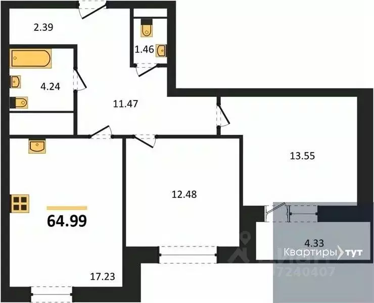 2-к кв. Воронежская область, Воронеж ул. Кривошеина, 13/14 (64.99 м) - Фото 0