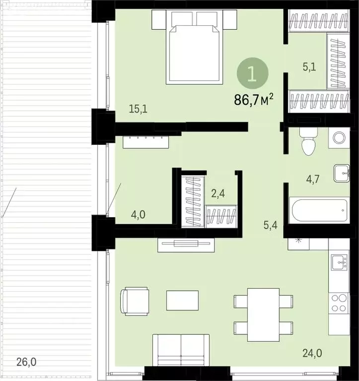 1-комнатная квартира: Новосибирск, улица Декабристов, 107/6 (86.73 м) - Фото 0