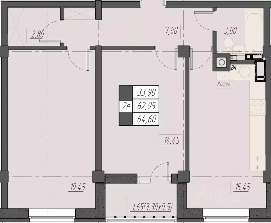 2-к кв. Ставропольский край, Пятигорск ул. Егоршина, 7к1 (64.6 м) - Фото 1