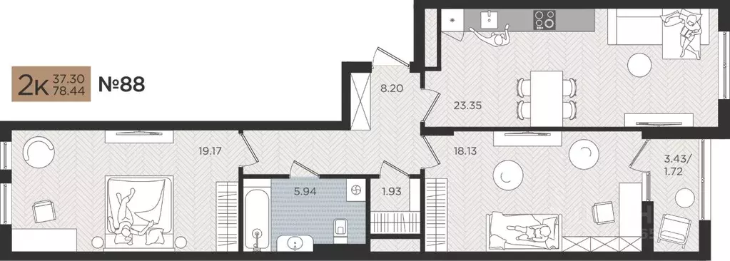2-к кв. Калининградская область, Калининград Мой Город жилой комплекс ... - Фото 1