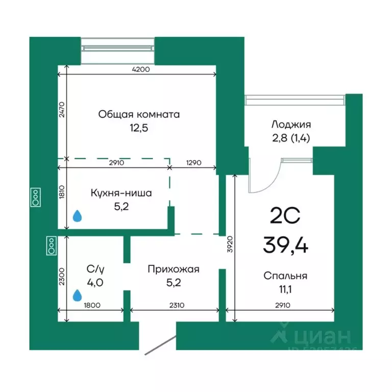 2-к кв. алтайский край, барнаул просторная ул, 390к2 (39.4 м) - Фото 0