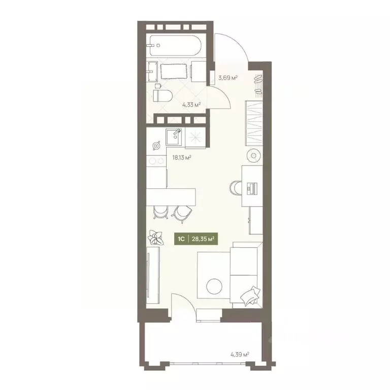 Студия Кемеровская область, Кемерово Московский просп., 23А (28.35 м) - Фото 1