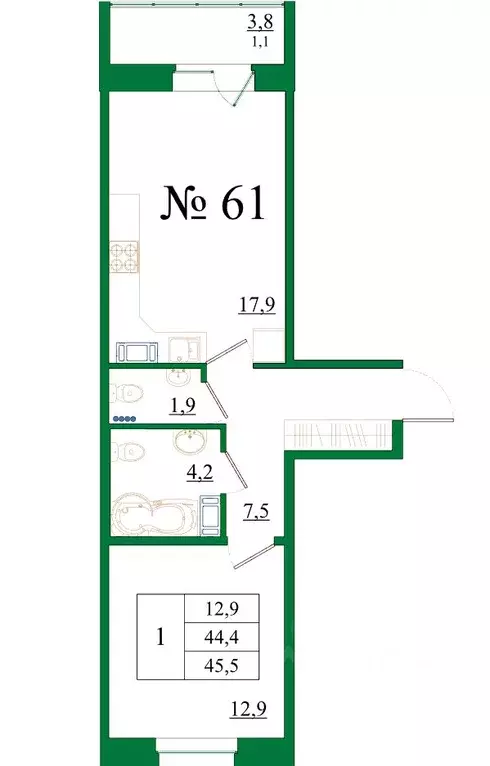1-к кв. Ленинградская область, Гатчина Красносельское ш., 4А (45.5 м) - Фото 1
