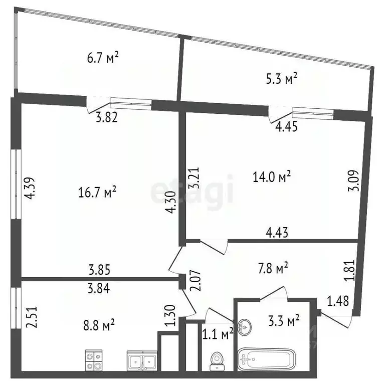 2-к кв. Санкт-Петербург Туристская ул., 22 (51.7 м) - Фото 1