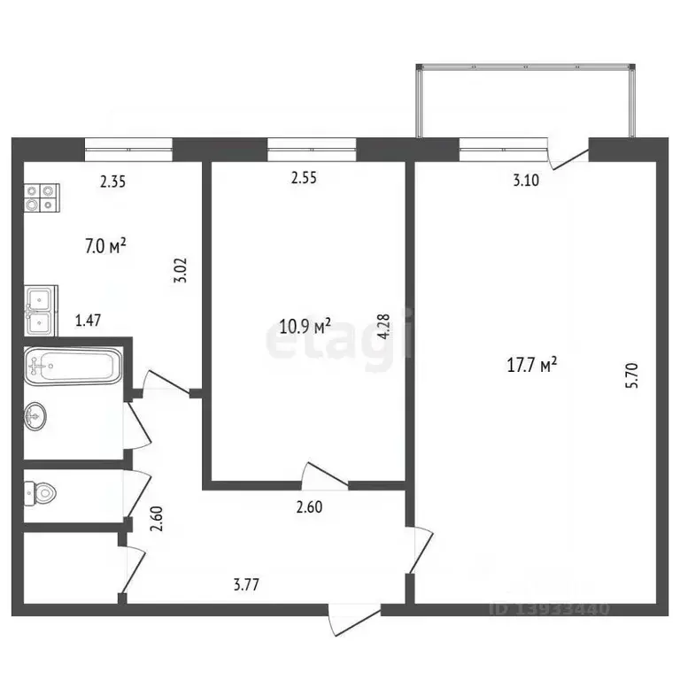 2-к кв. Тюменская область, Тюмень ул. Пермякова, 2а (44.6 м) - Фото 1