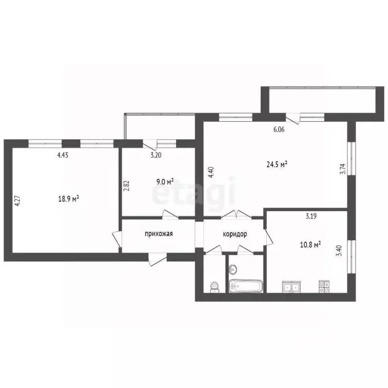 3-к кв. Томская область, Томск тракт Иркутский, 179/2 (74.7 м) - Фото 2