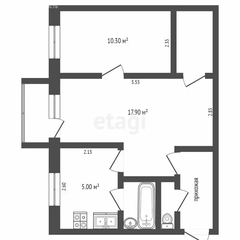 2-комнатная квартира: Тюмень, улица Ленина, 9 (41.5 м) - Фото 0