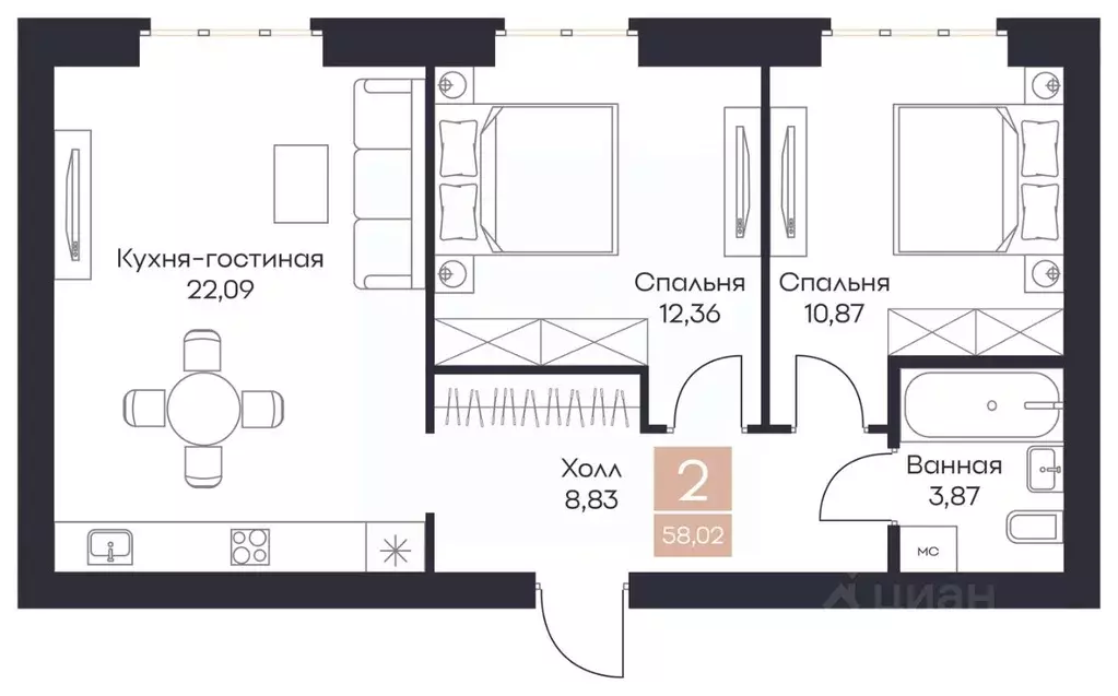 2-к кв. Рязанская область, Рязанский район, Полянское с/пос, с. Поляны ... - Фото 0