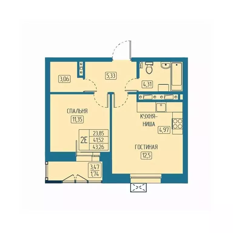 2-к кв. Красноярский край, Красноярск Свободный просп. (43.26 м) - Фото 1