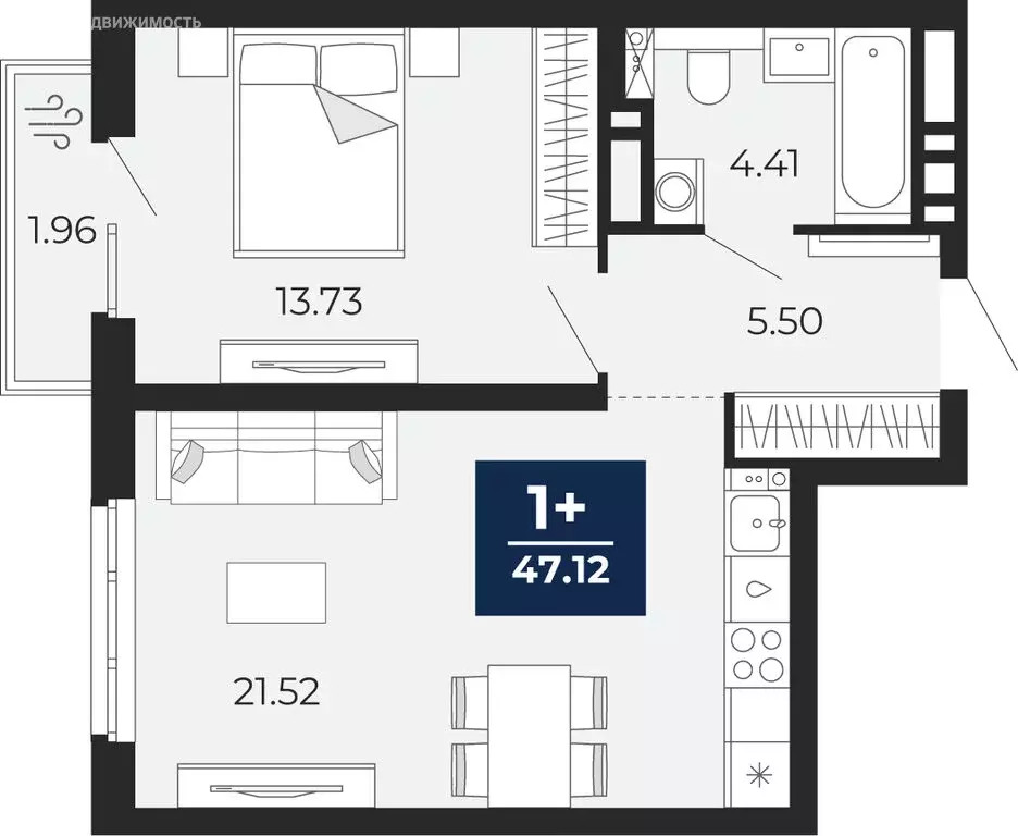 1-комнатная квартира: Тюмень, улица Фармана Салманова, 23 (45.75 м) - Фото 1