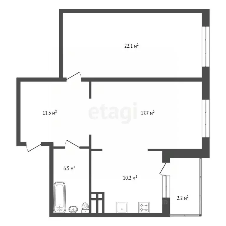 2-к кв. Красноярский край, Красноярск Взлетка мкр, ул. Батурина, 38 ... - Фото 2