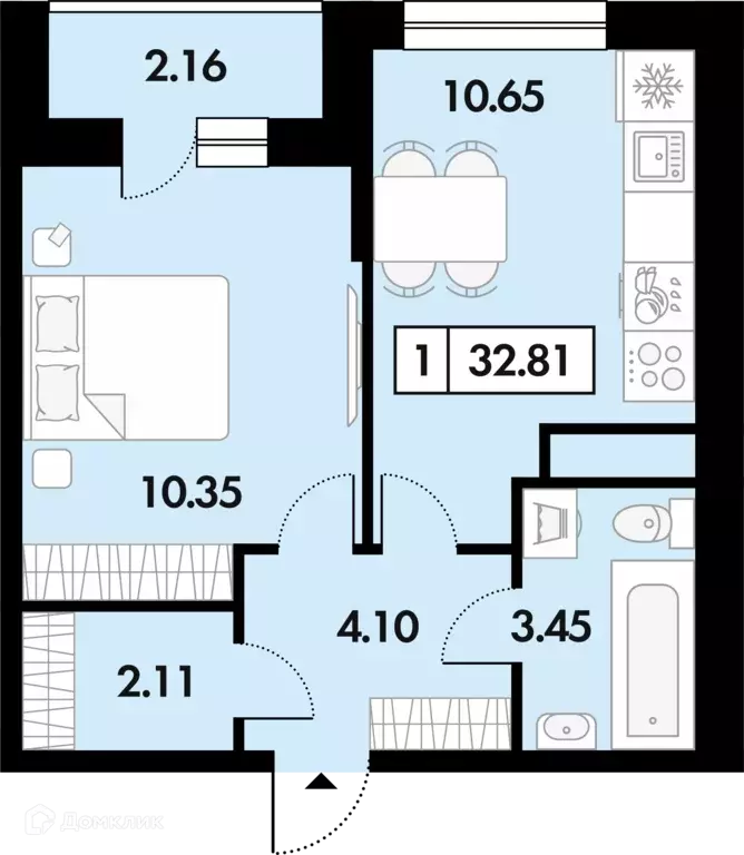 Продаётся 1-к квартира, 32.81 м - Фото 0