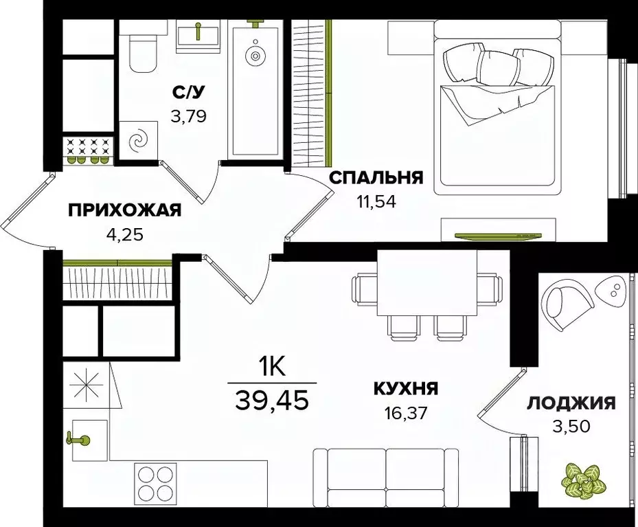 1-к кв. Тульская область, Тула  (39.45 м) - Фото 0