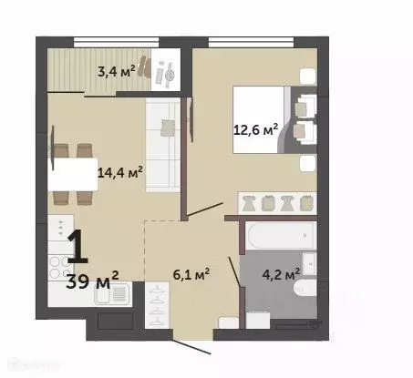 Продаётся 1-к квартира, 39 м - Фото 1