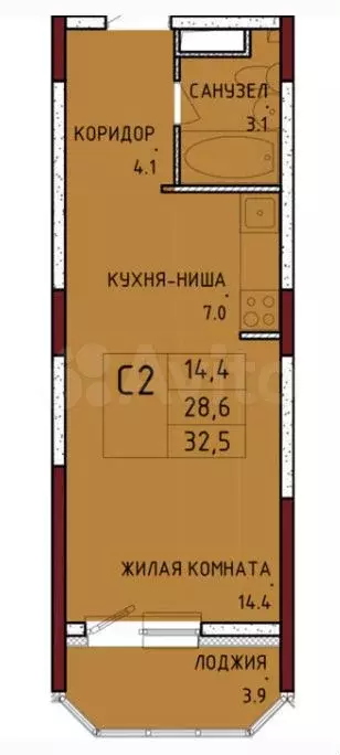 Квартира-студия, 32,5 м, 5/16 эт. - Фото 0