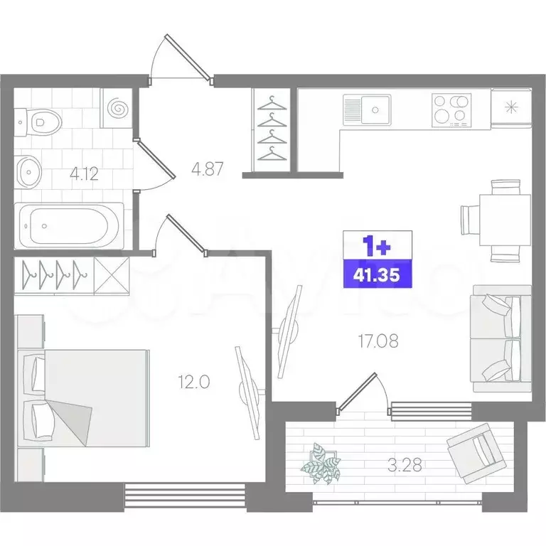 1-к. квартира, 41,4 м, 2/9 эт. - Фото 0