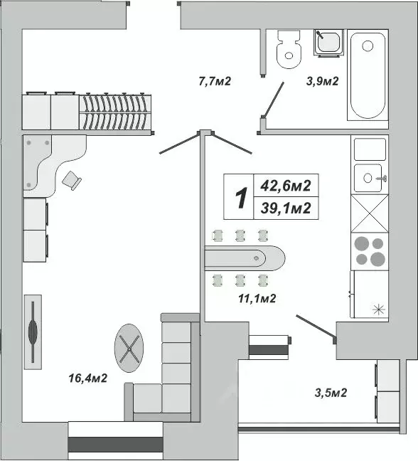 1-к кв. Тамбовская область, Тамбов ул. Чичерина, 7/1к3 (42.6 м) - Фото 0