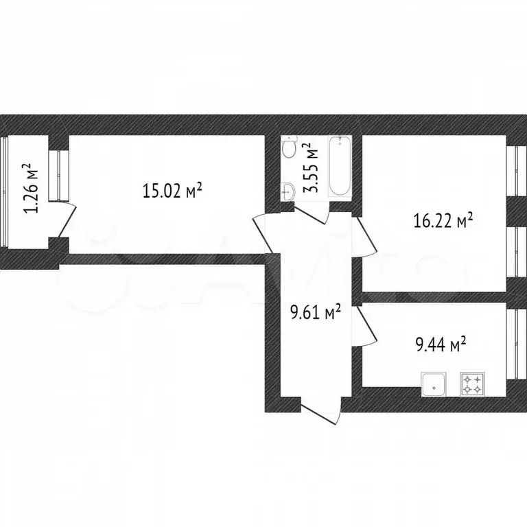 2-к. квартира, 55 м, 3/7 эт. - Фото 0