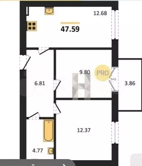 2-к. квартира, 47,6 м, 4/5 эт. - Фото 1