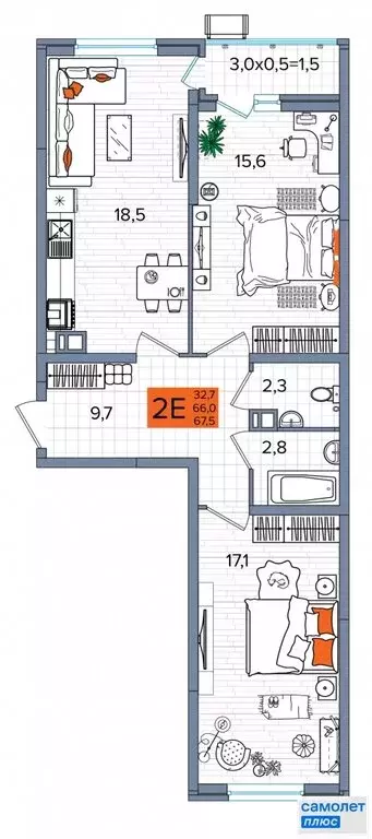 2-комнатная квартира: Краснодар, улица Западный Обход, 65А (67.55 м) - Фото 0