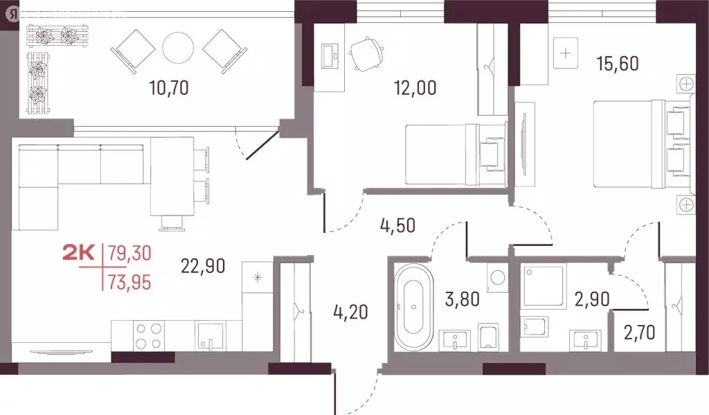 2-комнатная квартира: Екатеринбург, улица Академика Вавилова, 7 (73.95 ... - Фото 1