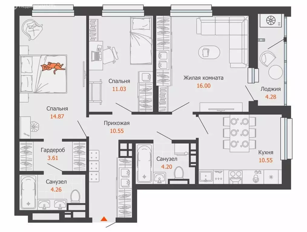 3-комнатная квартира: Ижевск, улица Холмогорова, 121 (77 м) - Фото 1