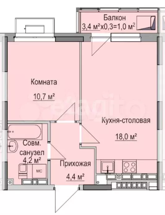 1-к. квартира, 40,7 м, 12/17 эт. - Фото 0