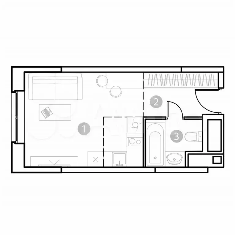 Апартаменты-студия, 25,2 м, 6/20 эт. - Фото 0