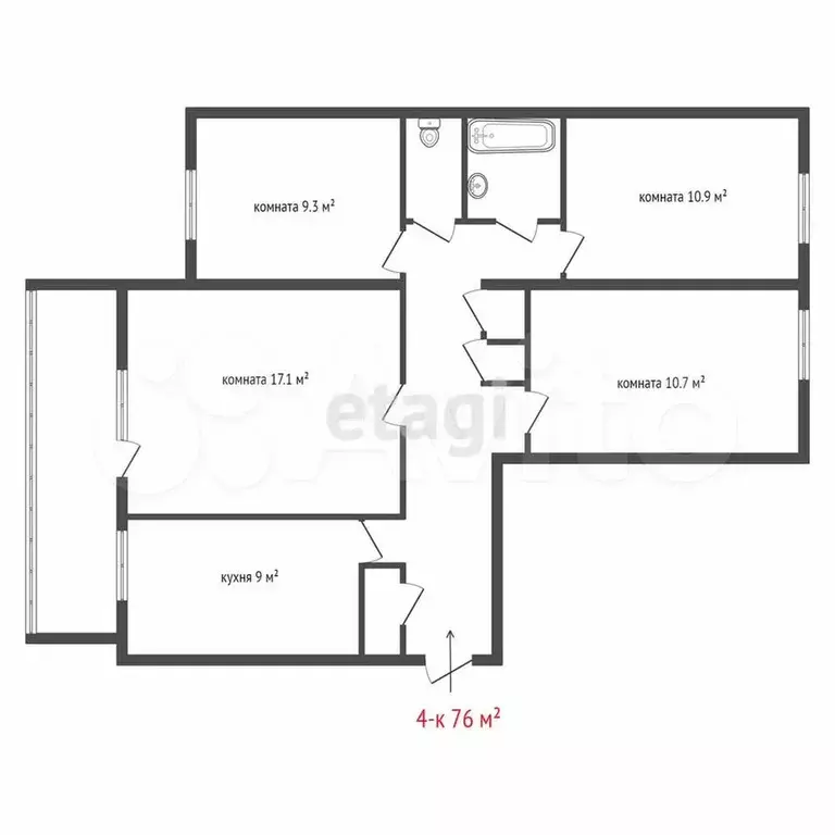 4-к. квартира, 76 м, 7/10 эт. - Фото 1