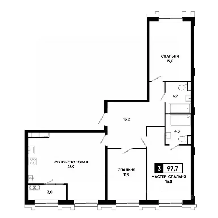 3-к кв. Ставропольский край, Ставрополь просп. Российский, 16к1 (97.7 ... - Фото 1