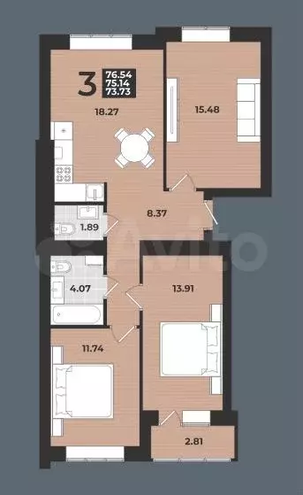 3-к. квартира, 76,5 м, 1/9 эт. - Фото 1