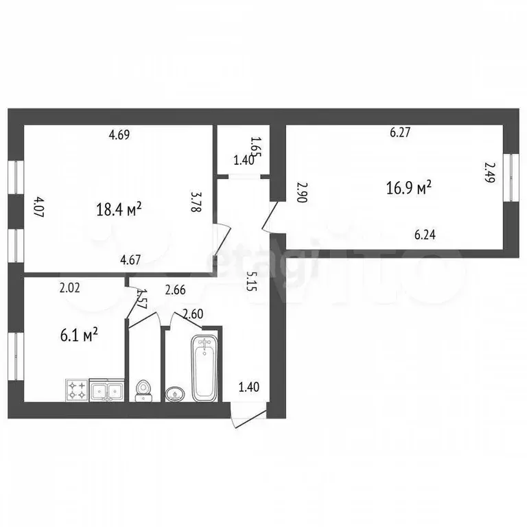 2-к. квартира, 58,5 м, 1/5 эт. - Фото 0