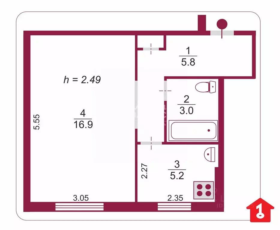 1-к кв. Омская область, Омск ул. 75-й Гвардейской Бригады, 2 (31.2 м) - Фото 2