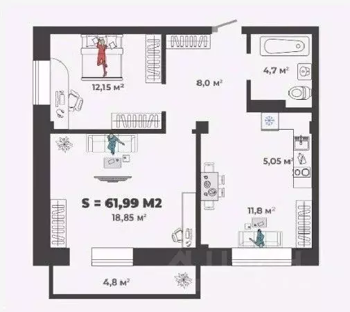 2-к кв. Хакасия, Абакан ул. Генерала Тихонова, 5 (61.99 м) - Фото 0