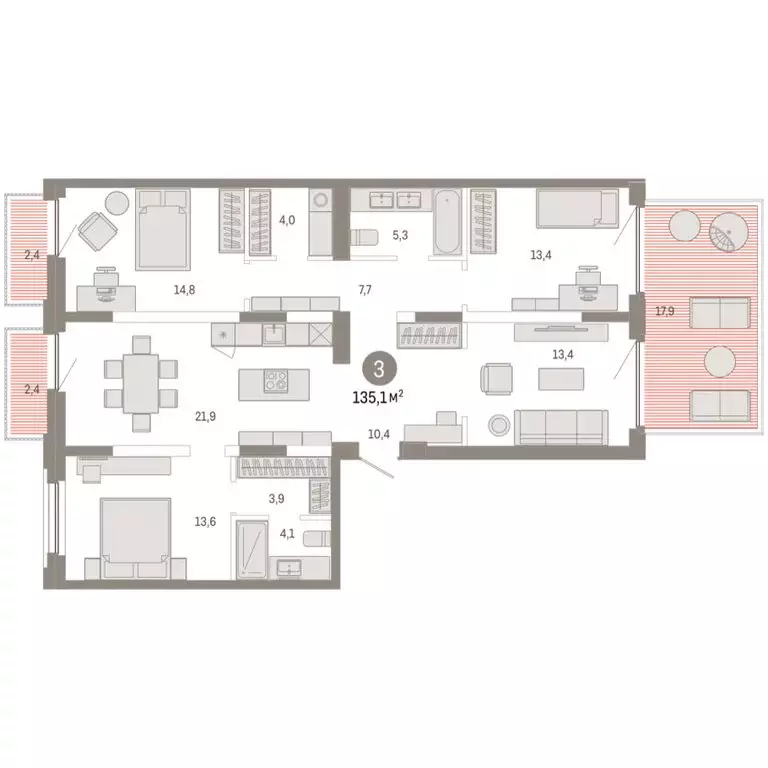 3-комнатная квартира: Тюмень, Мысовская улица, 26к2 (135.1 м) - Фото 1