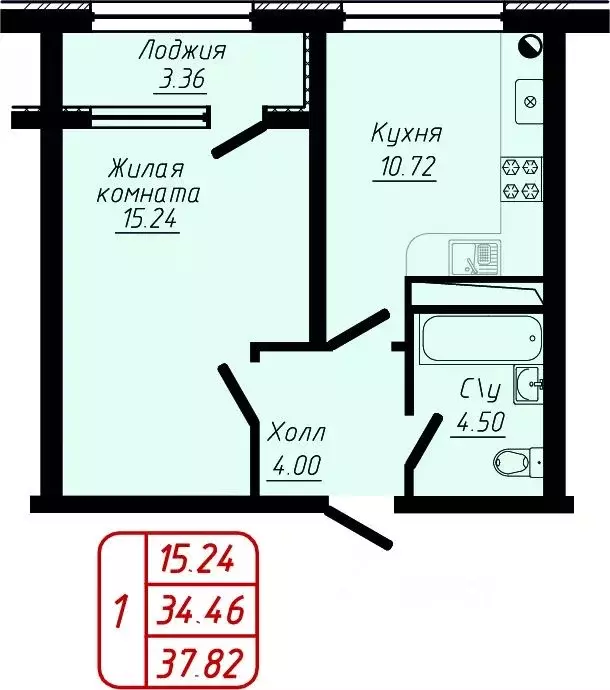 1-к кв. Ставропольский край, Кисловодск ул. 40 лет Октября, 37Б (37.82 ... - Фото 1