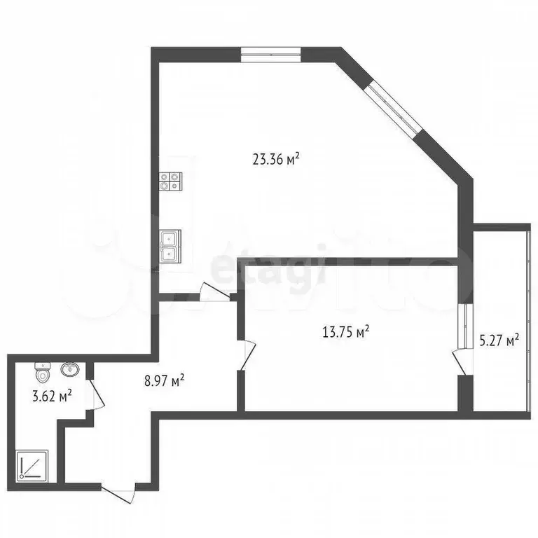 1-к. квартира, 49,4 м, 4/9 эт. - Фото 1